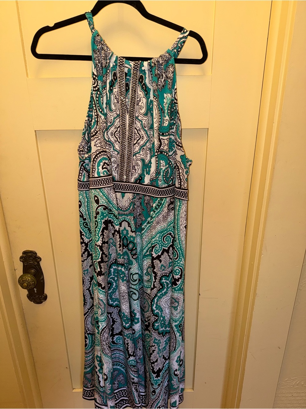 INC International Concepts Teal Black and White Paisley Halter Dress